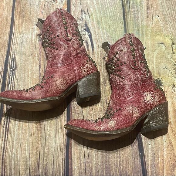 Old Gringo womens red studded distressed cowboy bootsSize 7 1/2 Preowned - Picture 5 of 16